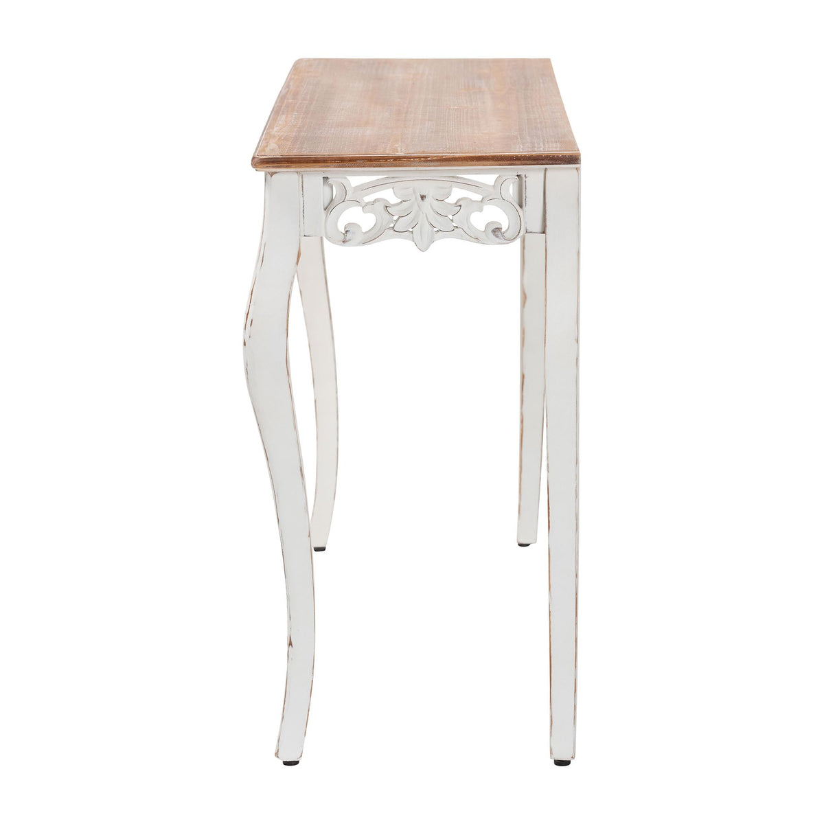 Riquin Distressed Wood Console Table - Carved Wood Accent Table with Floral Motif and Two-Tone Finishing