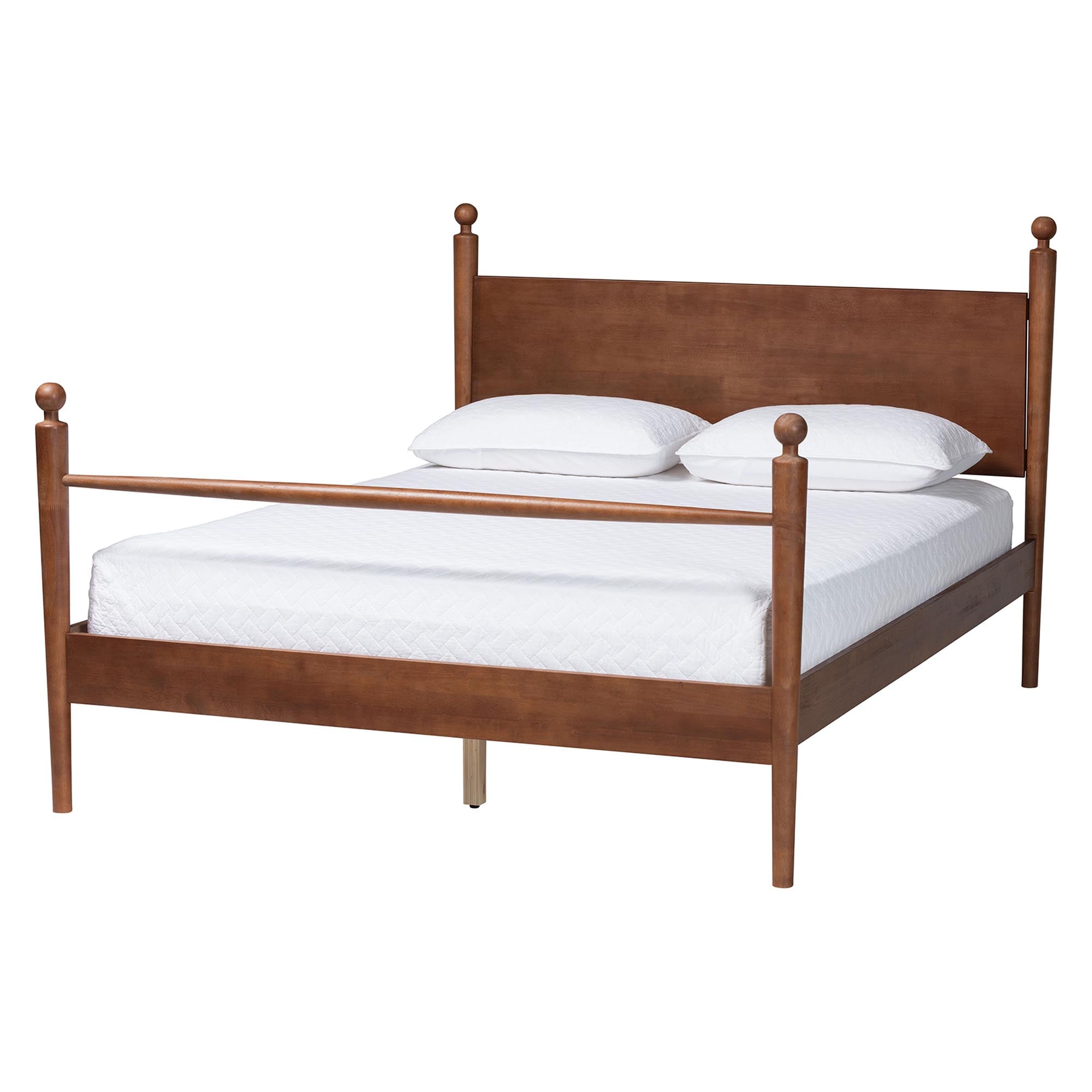 Baxton Studio Gianetta Wood Platform Bed - Traditional Poster Bed Frame with Panel Headboard and Low Profile Footboard, Classic Bedroom Furniture, Queen