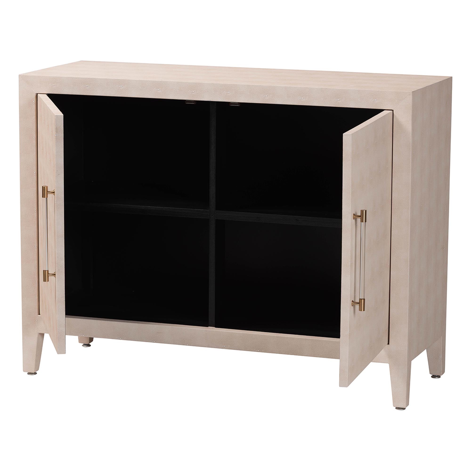 Nira Faux Shagreen Storage Cabinet - Contemporary 2-Door Accent Sideboard with Sleek Metal Handles, for Entryway or Living Room