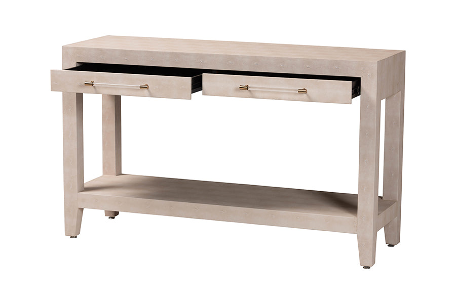 Nira Faux Shagreen Console Table - Contemporary Accent Display Piece with 2 Drawers and Open Shelf, Storage Solution for Entryway or Living Room