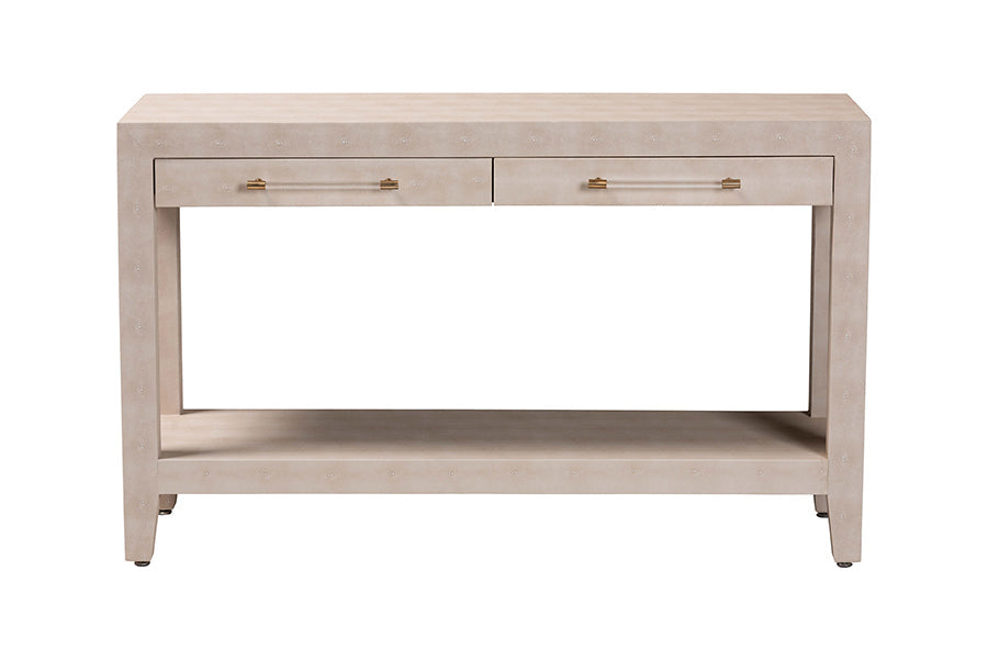 Nira Faux Shagreen Console Table - Contemporary Accent Display Piece with 2 Drawers and Open Shelf, Storage Solution for Entryway or Living Room