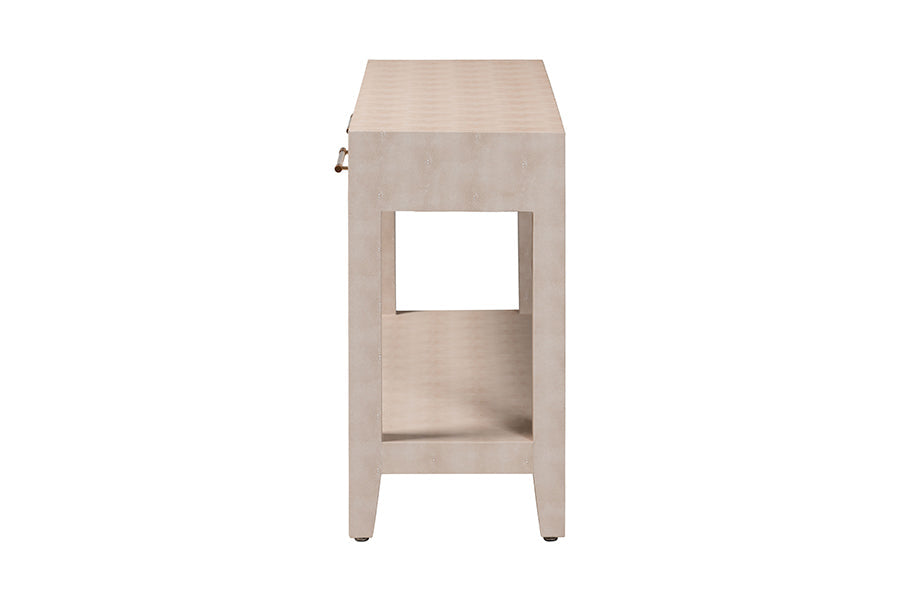 Nira Faux Shagreen Console Table - Contemporary Accent Display Piece with 2 Drawers and Open Shelf, Storage Solution for Entryway or Living Room