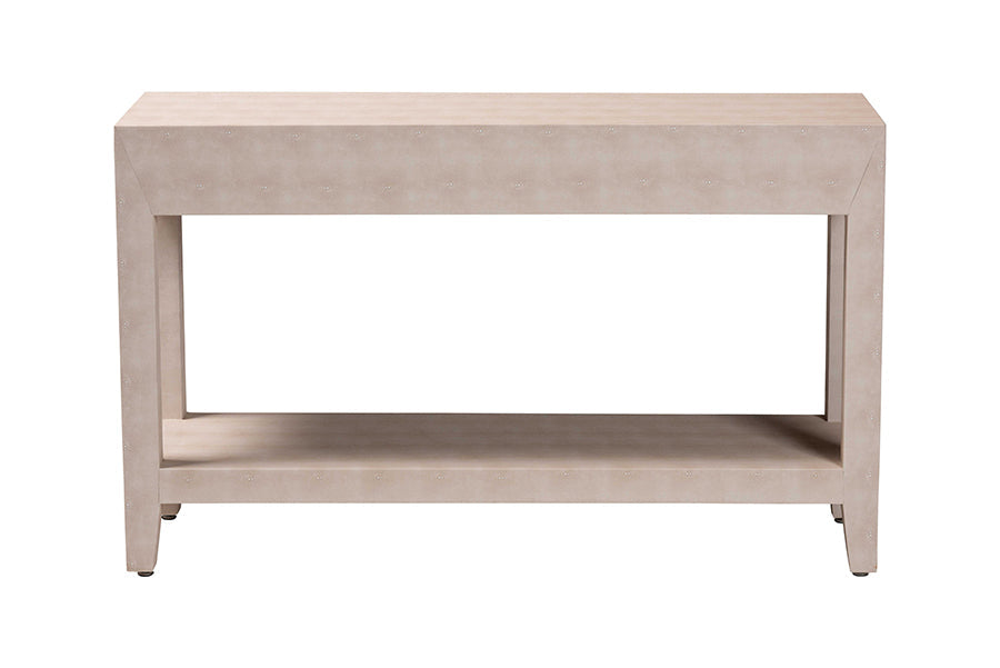 Nira Faux Shagreen Console Table - Contemporary Accent Display Piece with 2 Drawers and Open Shelf, Storage Solution for Entryway or Living Room