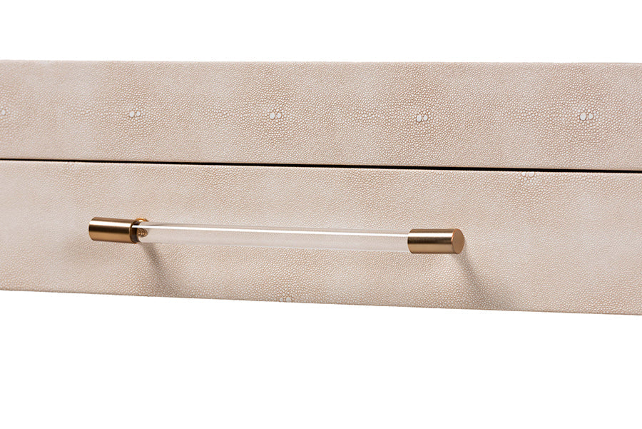 Nira Faux Shagreen Console Table - Contemporary Accent Display Piece with 2 Drawers and Open Shelf, Storage Solution for Entryway or Living Room