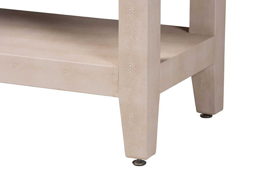 Nira Faux Shagreen Console Table - Contemporary Accent Display Piece with 2 Drawers and Open Shelf, Storage Solution for Entryway or Living Room