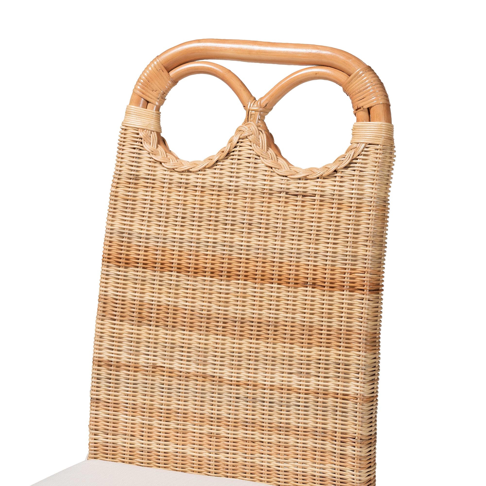 Dyna Natural Rattan Dining Chair - Handwoven Wicker Side Chair with Removable Cushion and Loop Backrest, Boho Coastal Seating for Dining Room or Kitchen