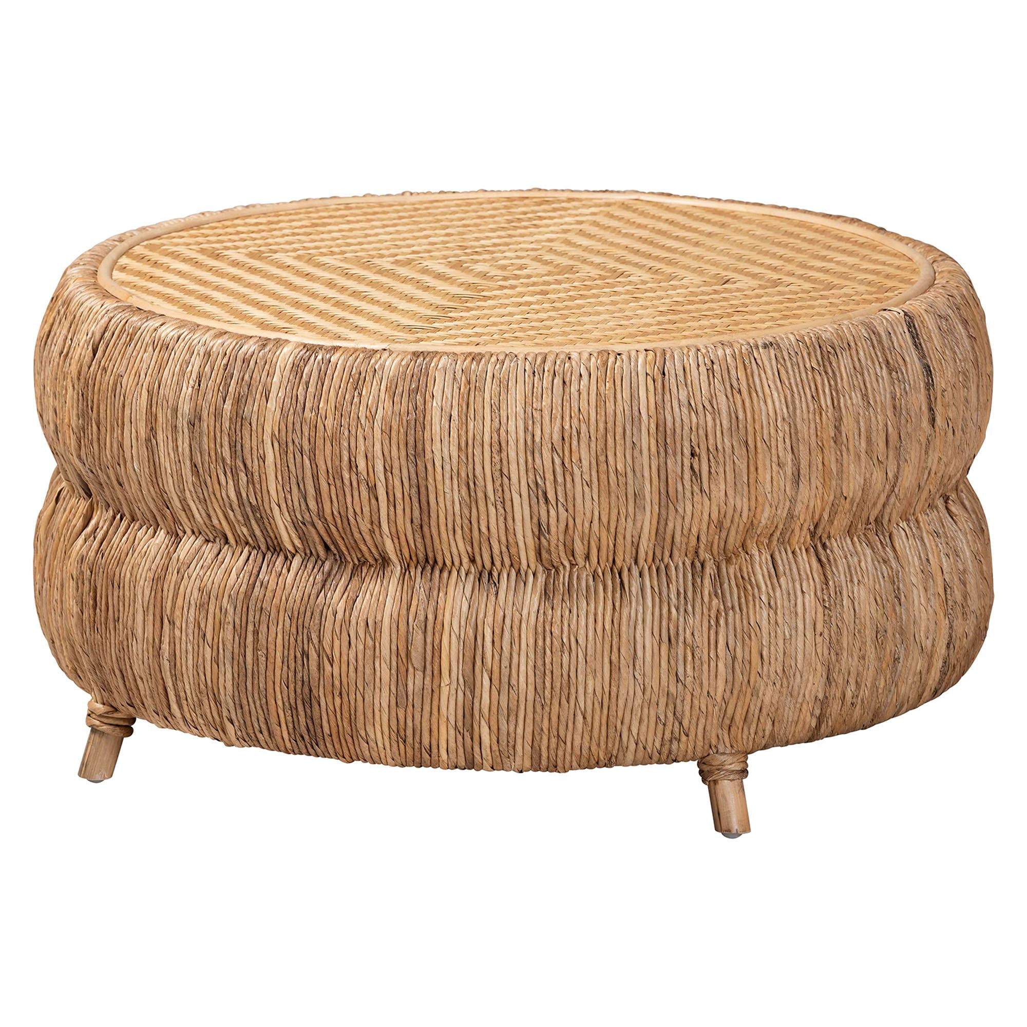 Roma Rattan and Seagrass Coffee Table - Low Profile Boho Accent Table with Textured Design and Natural Finish, Handcrafted Rattan Centerpiece for Living Room or Lounge
