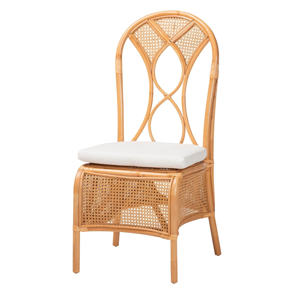 Elsa Natural Rattan Dining Chair - Handcrafted Wicker Side Chair with Openwork Back and Woven Detailing, Coastal Boho Seating for Dining Room or Kitchen