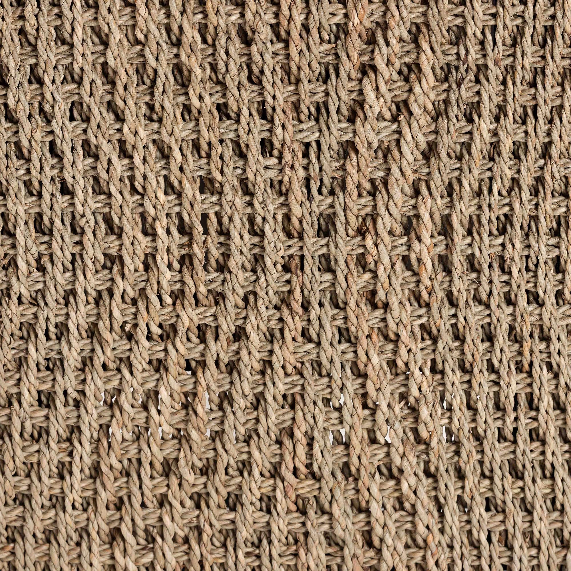 Sandy Seagrass Accent Bench - Handwoven Natural Fiber Stool with Black Wood Frame For Entryway