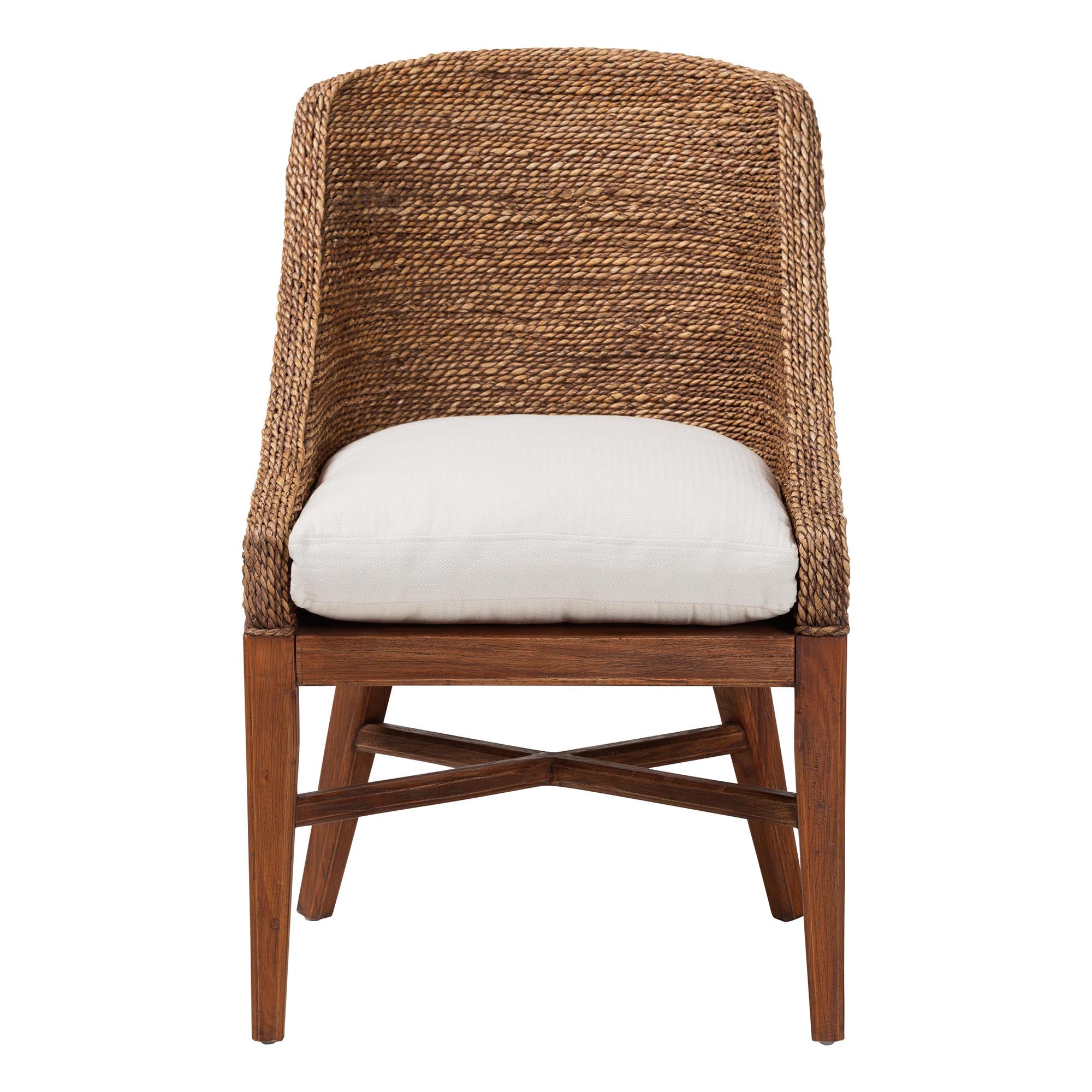 Jasper Seagrass Dining Chair with Mahogany Wood Frame - Coastal Accent Chair with Woven Wingback and Cushioned Seat for Dining Room or Kitchen, Brown Wash