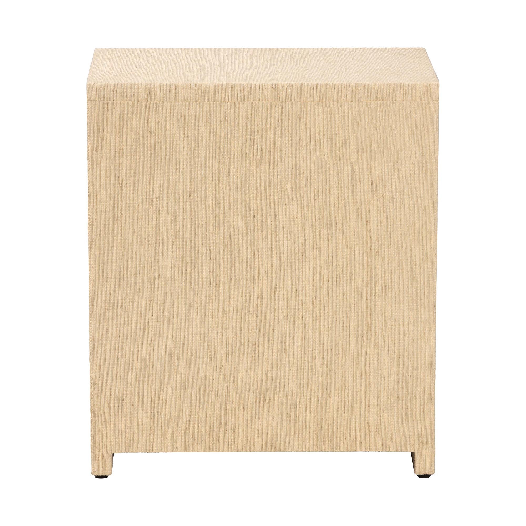 William Grasscloth 1-Drawer Nightstand with Open Shelves - Woven Texture Bedside Table with Gold Knob, Modern Coastal Accent Table for Bedroom