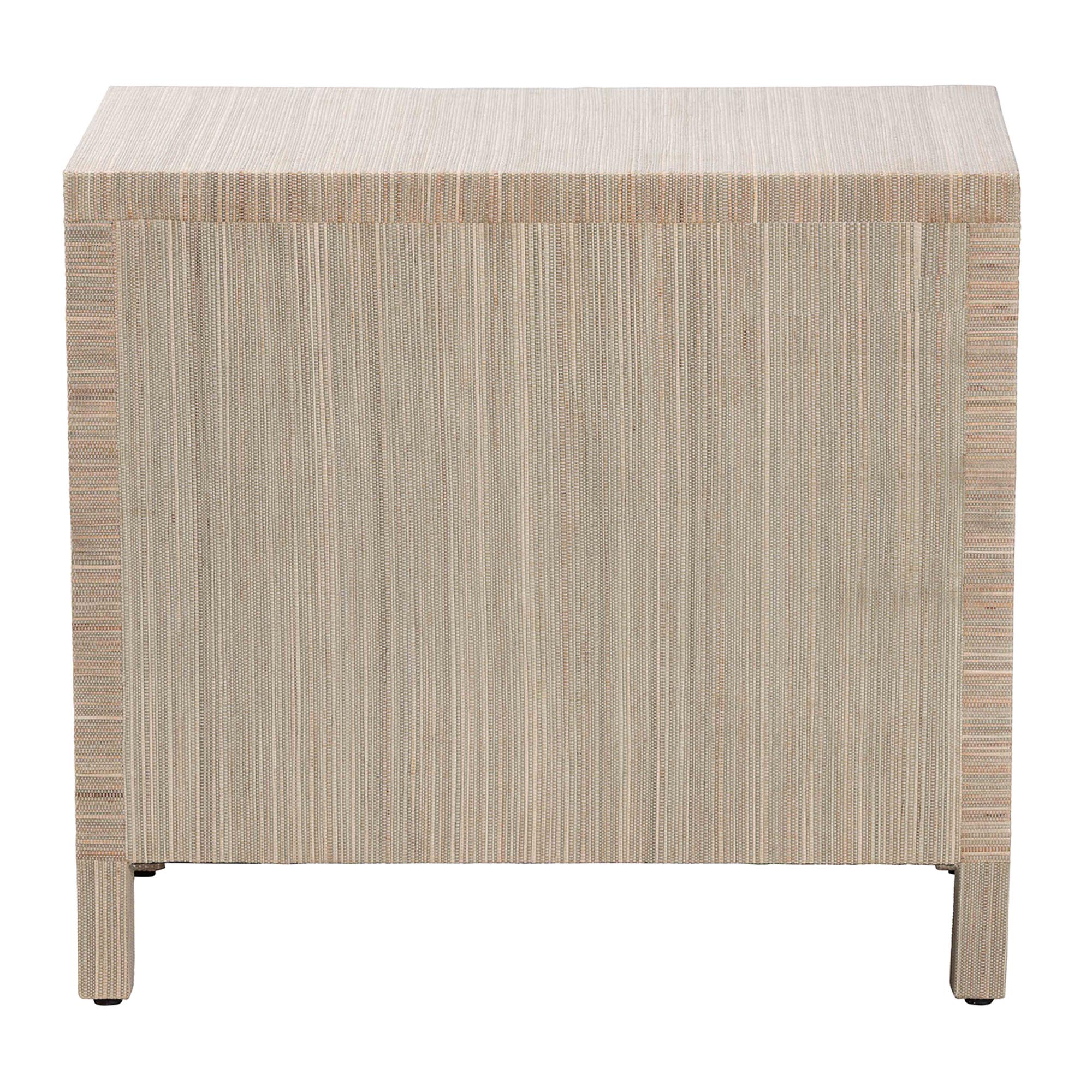 Umika Grasscloth Nightstand with Scalloped Base - 3-Drawer Accent Chest with Gold Ring Pulls, Bedroom Storage Table or Side Cabinet
