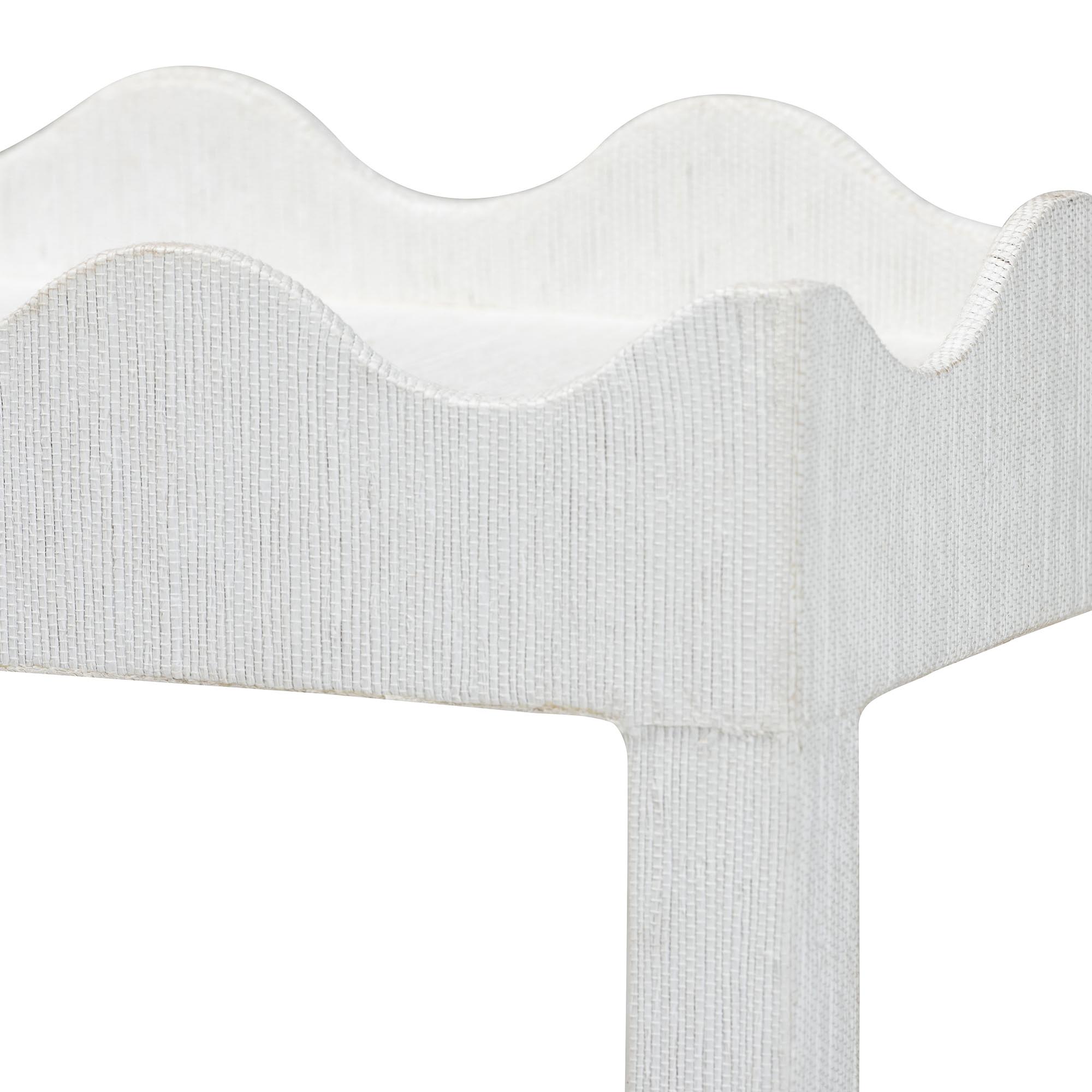 Sebastian Grasscloth Scalloped End Table - 2-Tier Accent Table with Open Shelf Storage for Living Room, Bedroom, or Entryway, White