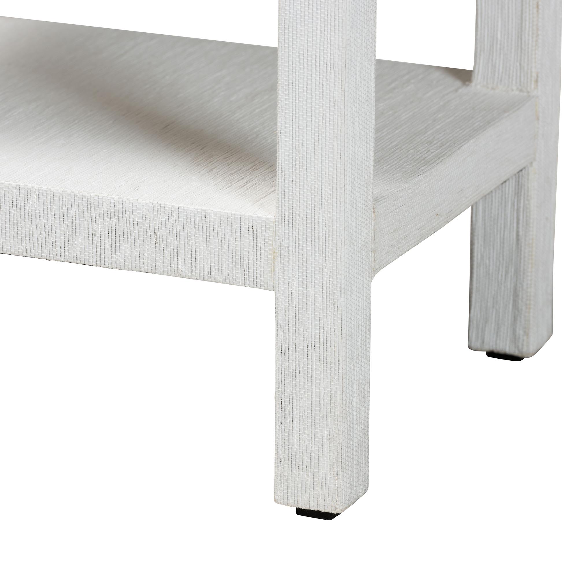 Sebastian Grasscloth Scalloped End Table - 2-Tier Accent Table with Open Shelf Storage for Living Room, Bedroom, or Entryway, White