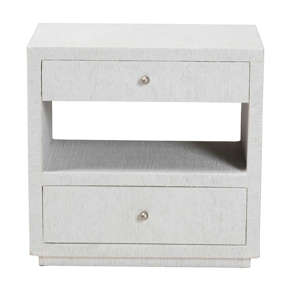 Kai Grasscloth End Table - 2-Drawer Accent Table or Nightstand with Open Shelf, Handwoven Decor for Bedroom or Living Room