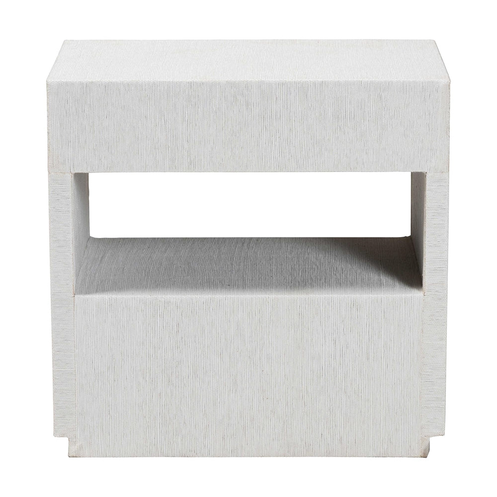 Kai Grasscloth End Table - 2-Drawer Accent Table or Nightstand with Open Shelf, Handwoven Decor for Bedroom or Living Room
