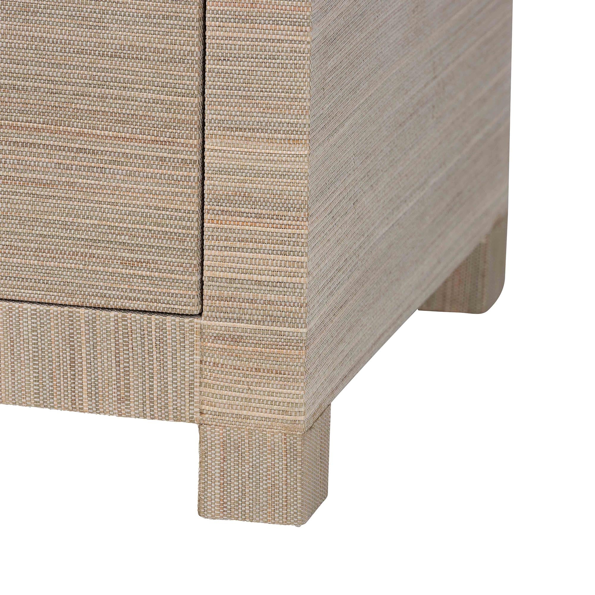 Halen Natural Grasscloth Storage Cabinet - Two-Door Console Storage Solution with Gold Ring Pulls, Modern Coastal Organizer for Entryway, Living Room or Bedroom