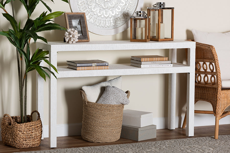 Gale Natural Grasscloth Console Table - Two-Tier Entryway Table with Open Shelf, Modern Coastal Accent Table for Living Room or Hallway
