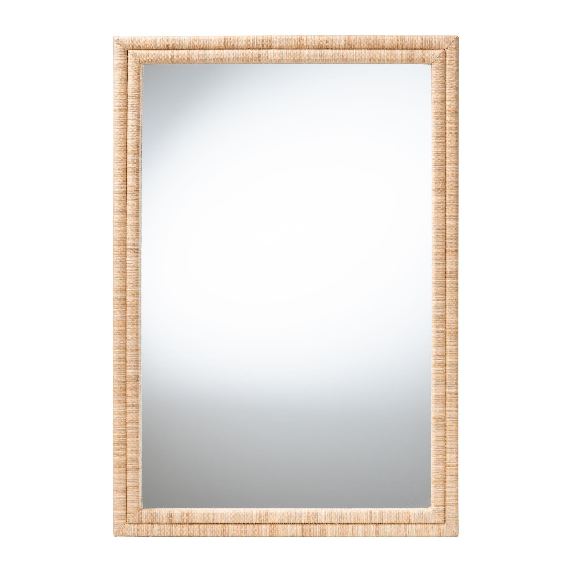 Canan Grasscloth Wall Mirror - Handwoven Rectangle Frame Accent Mirror for Bedroom, Entryway, or Living Room