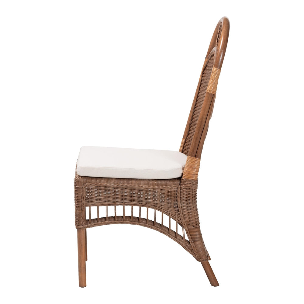 Raya Natural Rattan Dining Chair - Handcrafted Wicker Accent Chair with High Arched Back and Cushioned Seat, Boho Coastal Seating for Dining Room or Kitchen