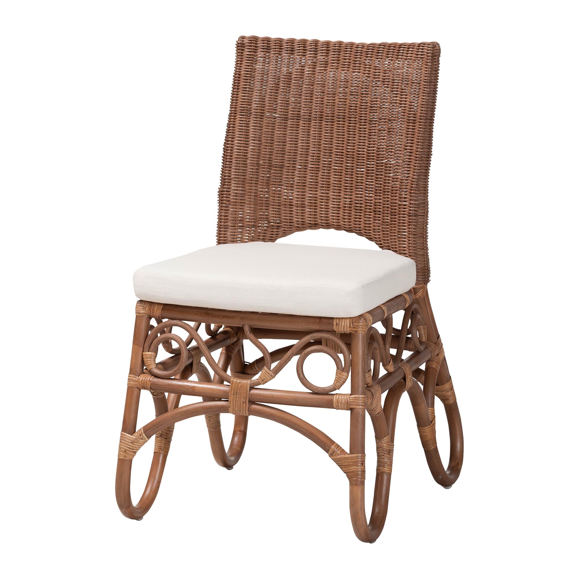 Rivan Natural Rattan Dining Chair - Handcrafted Wicker Accent Chair with Woven Back and Cushioned Seat, Boho Coastal Seating for Dining Room or Kitchen
