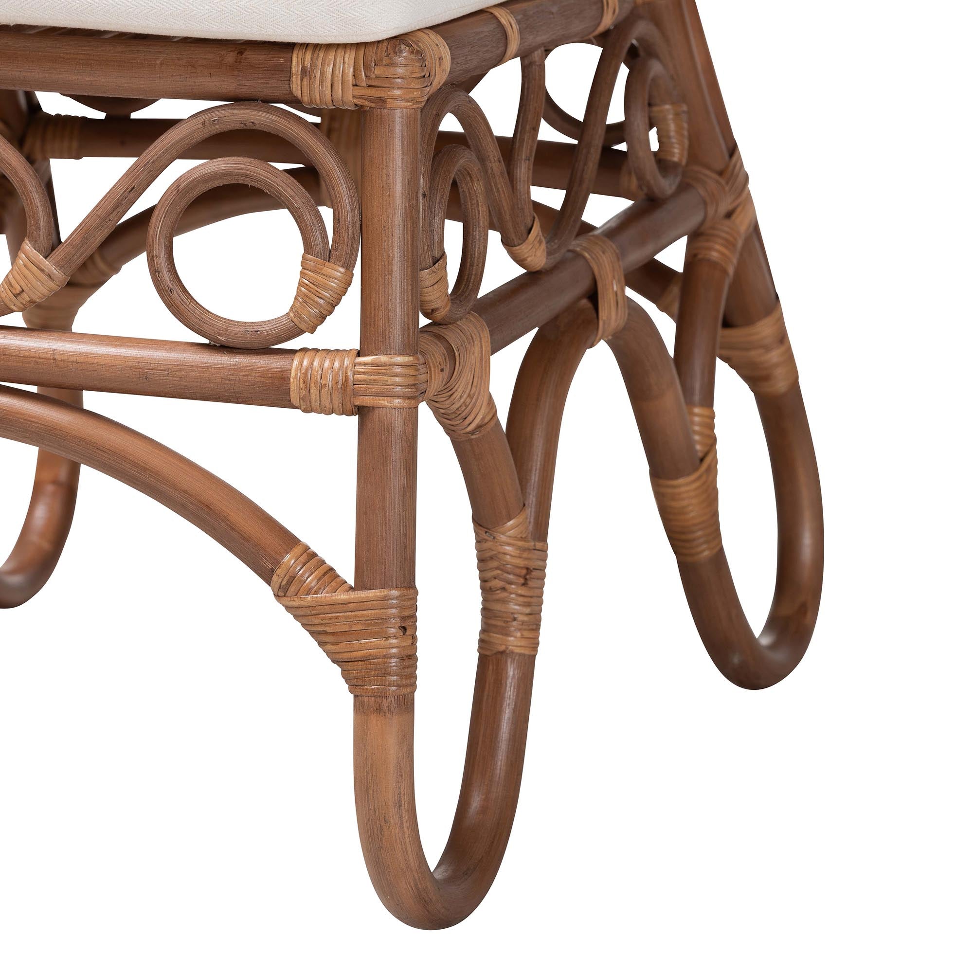 Rivan Natural Rattan Dining Chair - Handcrafted Wicker Accent Chair with Woven Back and Cushioned Seat, Boho Coastal Seating for Dining Room or Kitchen