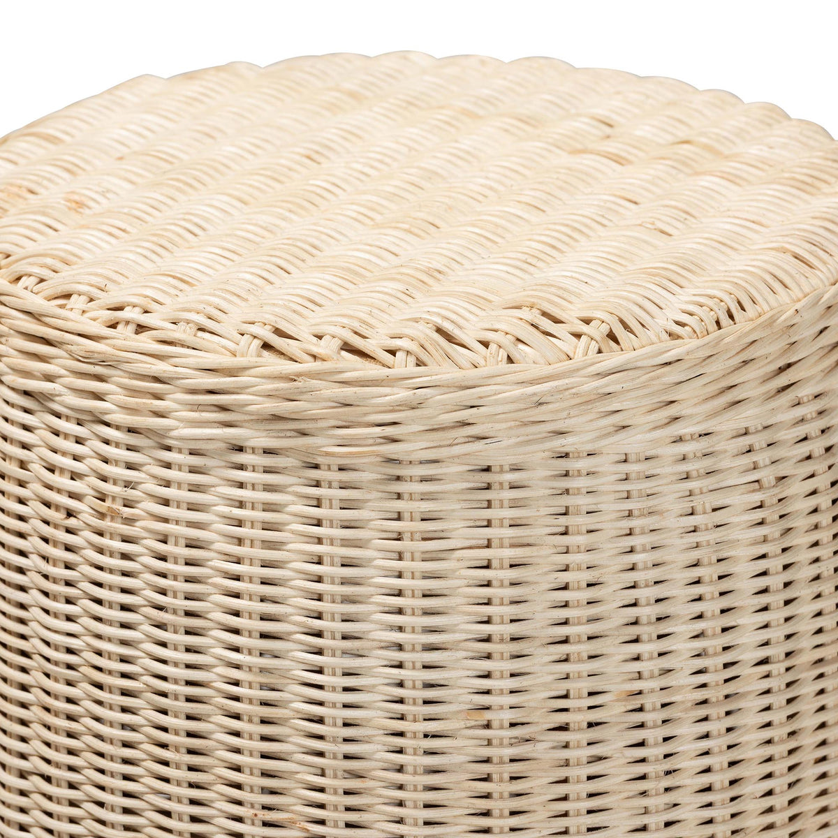 Sarna Natural Rattan End Table - Handwoven Wicker Accent Table with Scalloped Base and Two-Tone Finish, Boho Coastal Style Side Table