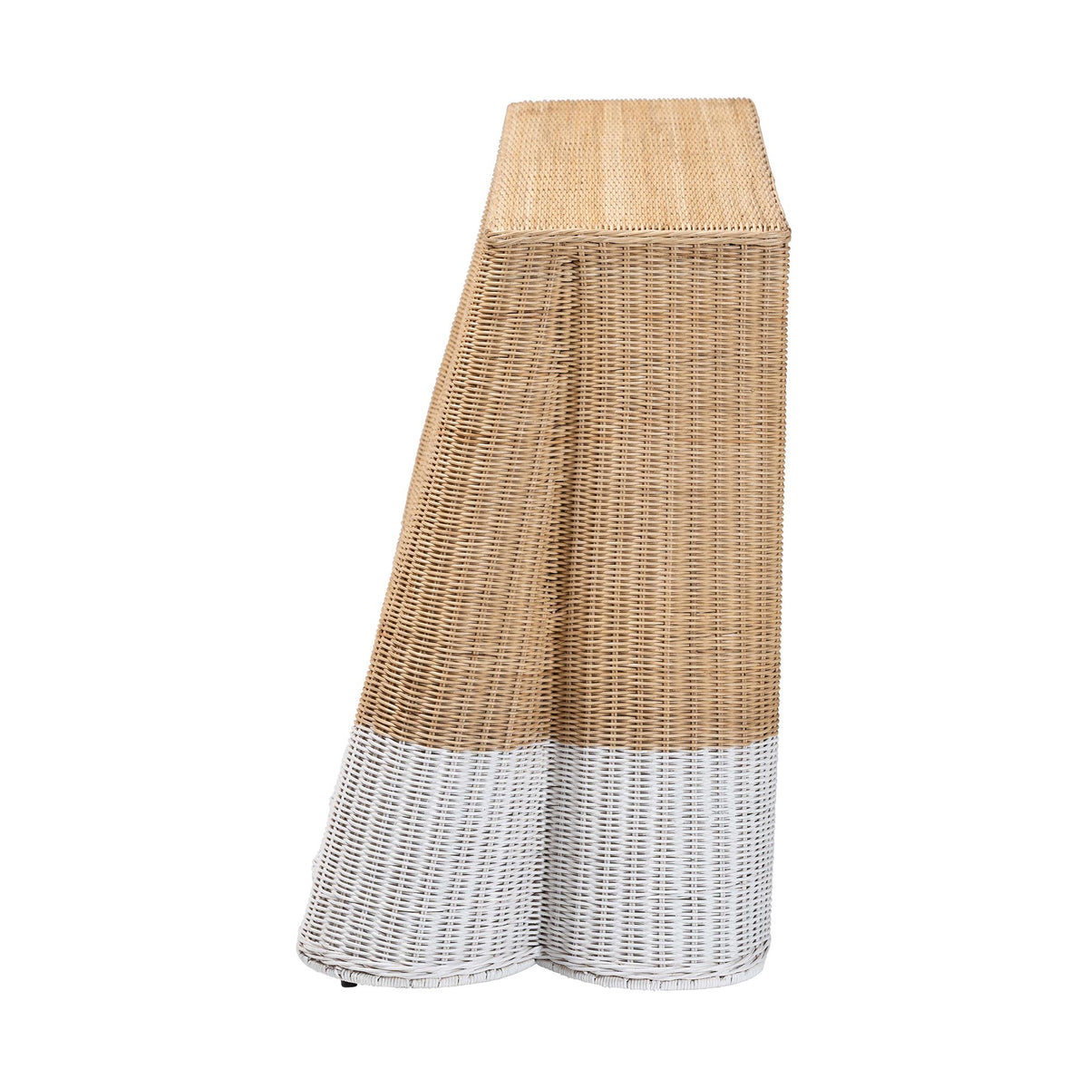 Palm Scallop Natural Rattan Console Table - Handwoven Wicker Accent Table, Coastal & Boho Decor, Rectangle 54", Two-Tone White/Natural