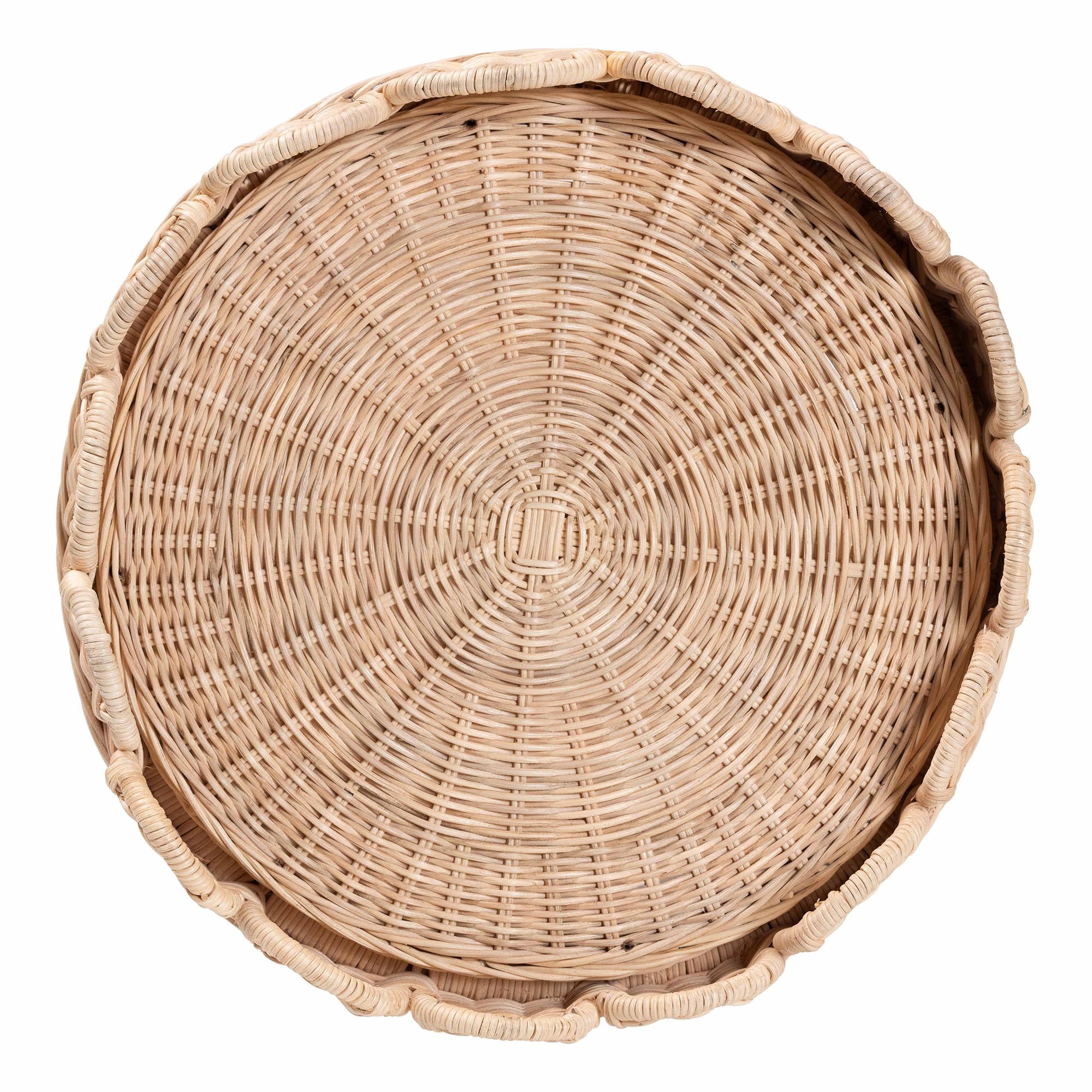 Latoya Natural Rattan End Table - Handwoven Wicker 2-Tier Side Table with Scalloped Border for Living Room or Bedroom