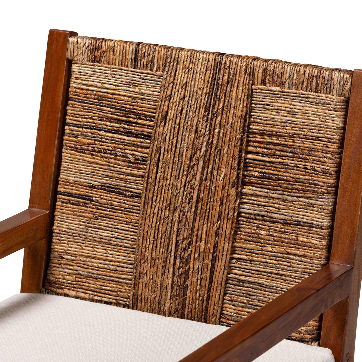 Chabela 2-Piece Handwoven Seagrass Armchairs - Solid Mango Wood Frame Dining Chair with Woven Seat and Backrest, Rustic Boho Style Kitchen or Dining Room Seating, Medium Brown