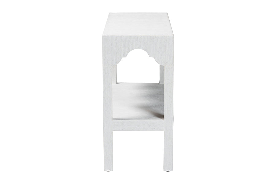 Nolan Natural Grasscloth Console Table - Two-Tier Entryway Table with Scalloped Apron, Modern Coastal Accent Table for Living Room or Hallway