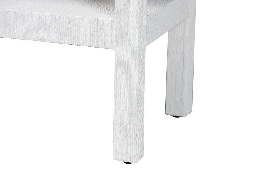 Nolan Natural Grasscloth Console Table - Two-Tier Entryway Table with Scalloped Apron, Modern Coastal Accent Table for Living Room or Hallway