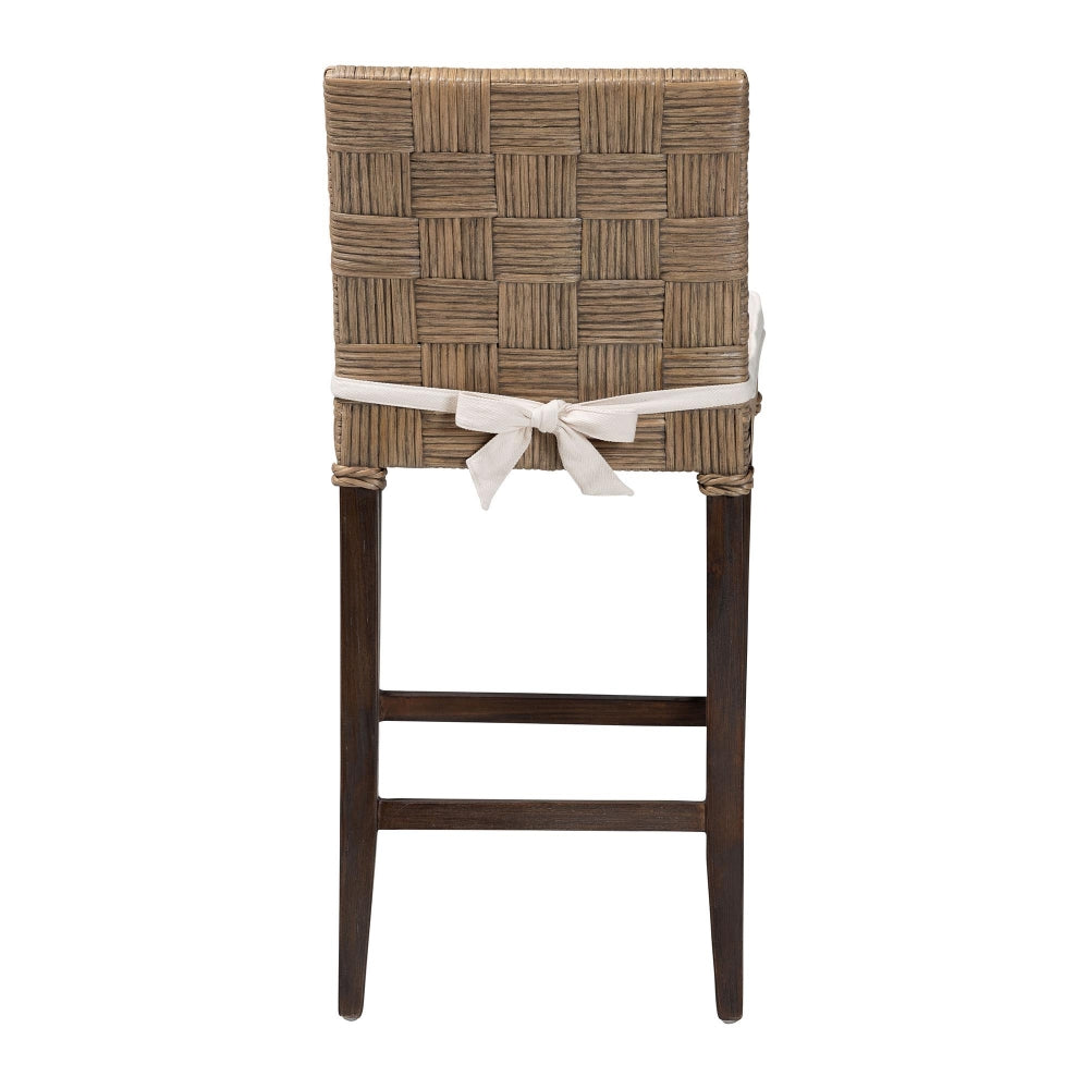 Fatima Natural Rattan Counter Stool with Cushion - Handwoven Wicker Stool with Basketweave Back and Seat, Coastal Boho Seating for Kitchen or Dining Area