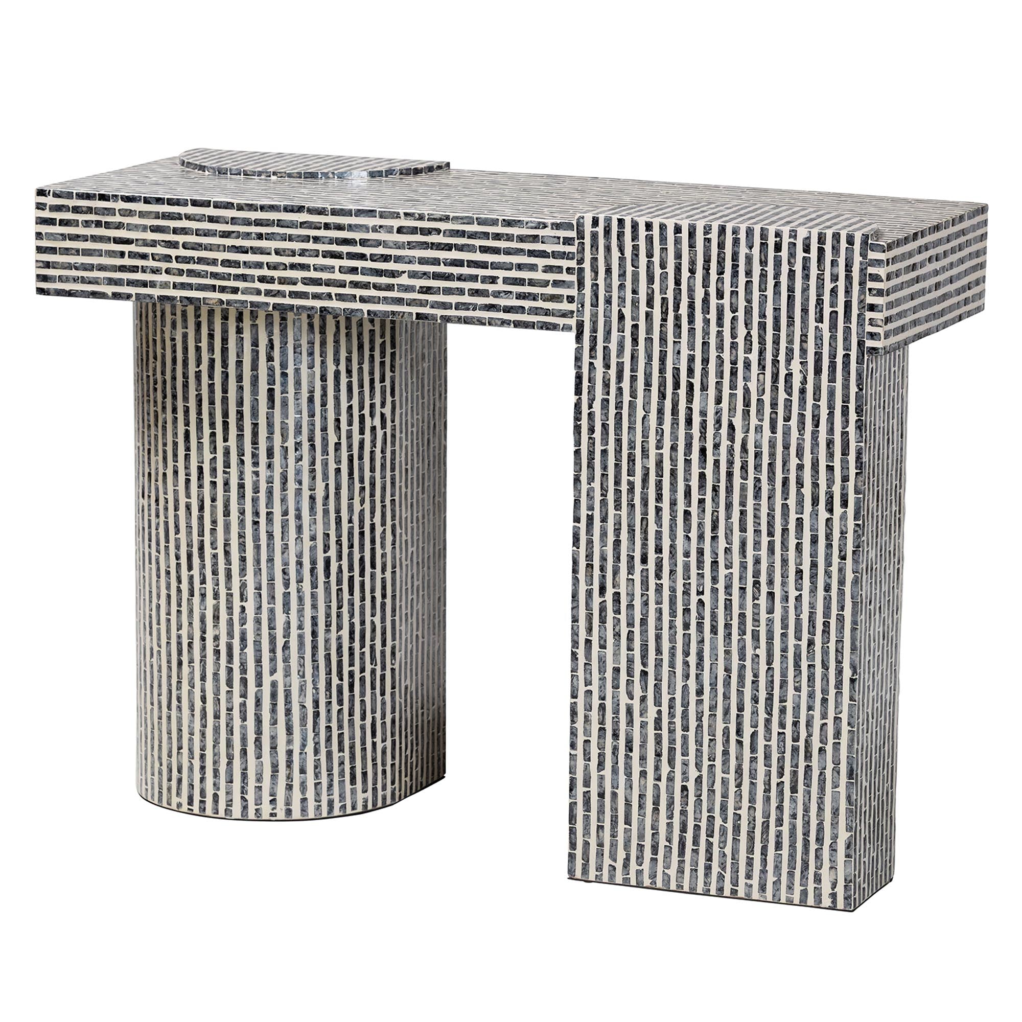 bali & pari Tawana Capiz Shell Console Table with Geometric Pattern - Modern Decorative Accent Table for Entryway or Living Room