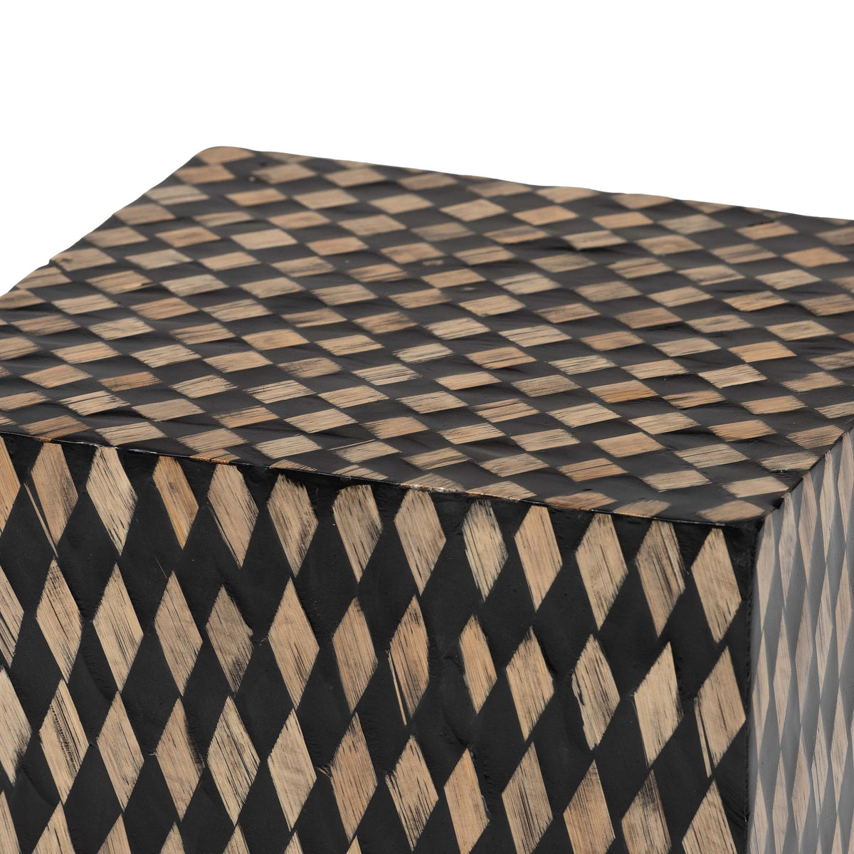 Paulo Decorative End Table with Bamboo Diamond Pattern - Modern Accent Side Table for Living Room or Bedroom, Square