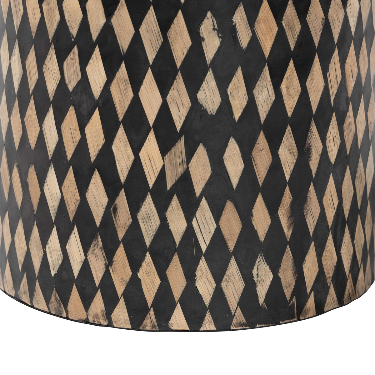 Paulo Decorative End Table with Bamboo Diamond Pattern - Modern Accent Side Table for Living Room or Bedroom, Round