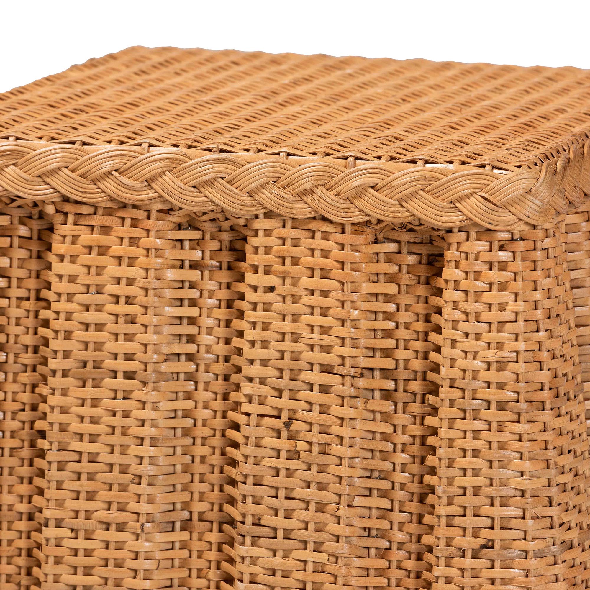 Andrea Natural Rattan End Table - Handwoven Wicker Accent Table with Pleated Skirt, Boho Coastal Side Table