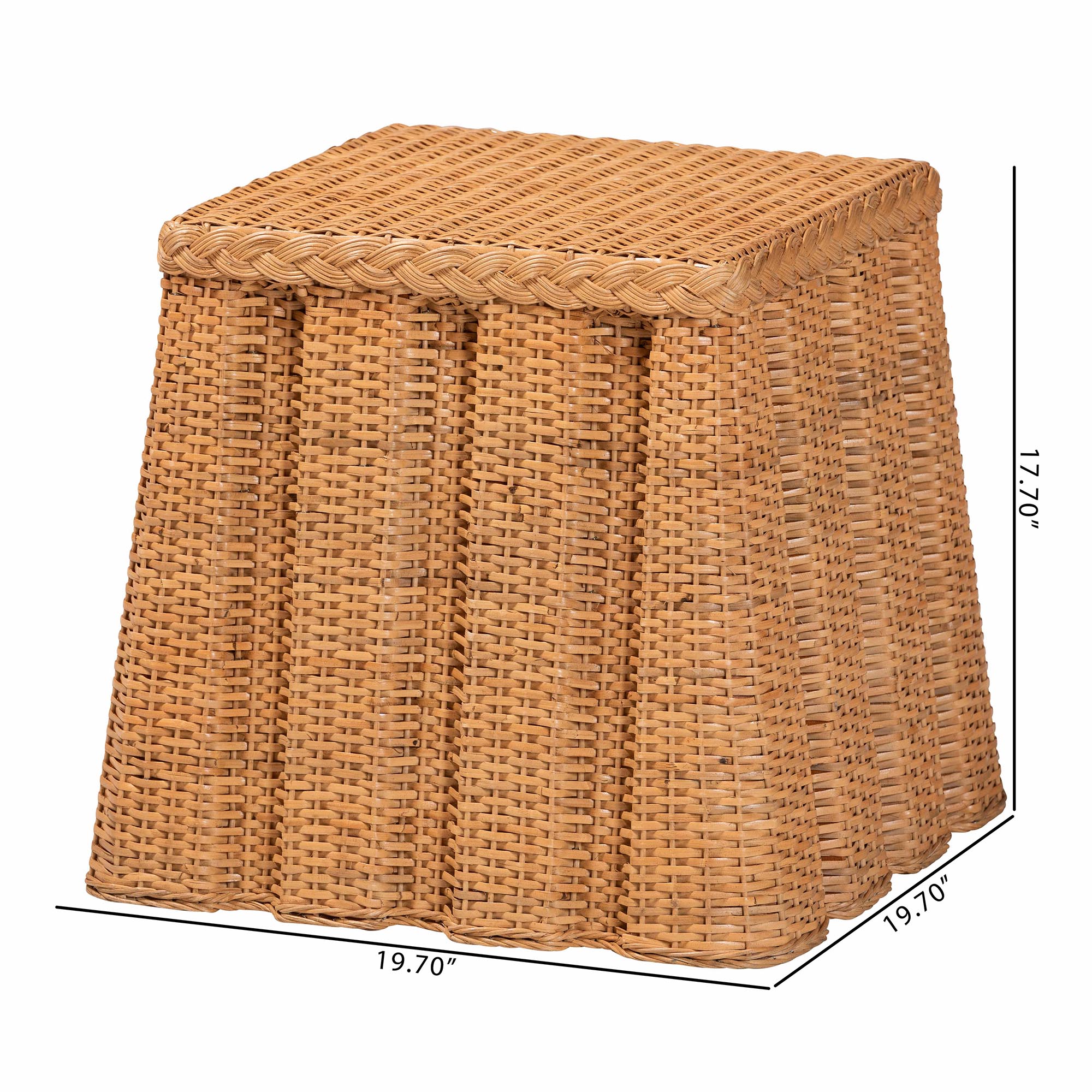 Andrea Natural Rattan End Table - Handwoven Wicker Accent Table with Pleated Skirt, Boho Coastal Side Table
