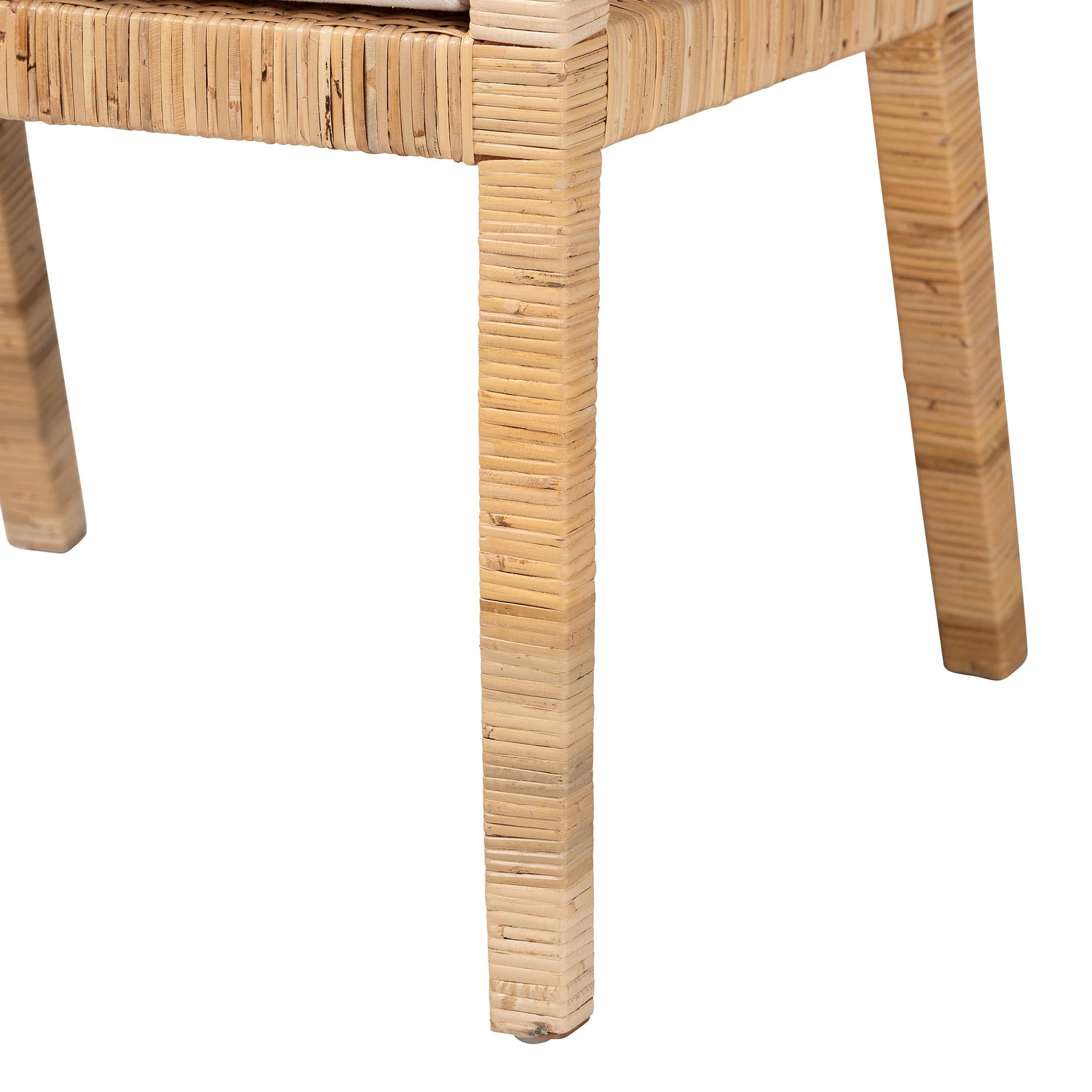 Alexis Natural Rattan Dining Chair - Handcrafted Wingback Accent Chair with Woven Back and Removable Seat Cushion, Coastal Boho Seating for Kitchen or Dining Room