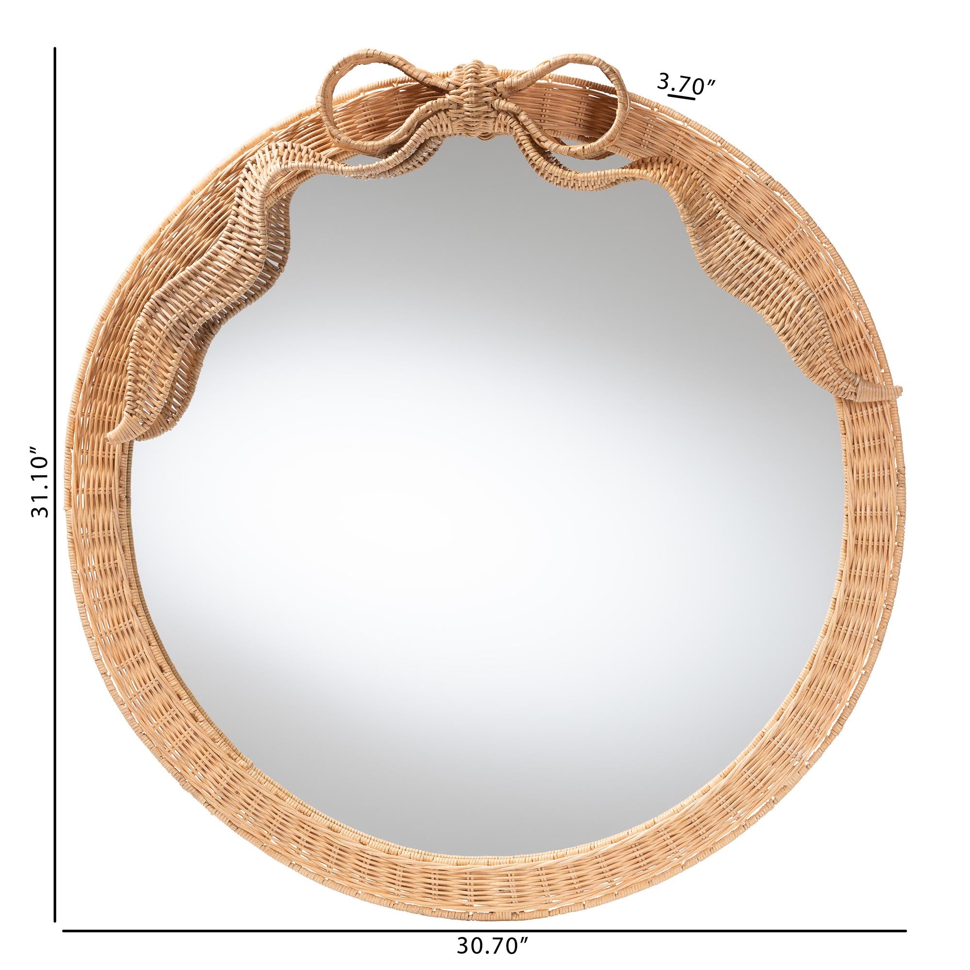 Creusa Natural Rattan Round Wall Mirror -Handwoven Wicker Frame with Decorative Bow Accent, Coastal Boho Wall Decor for Entryway, Bedroom, or Living Room