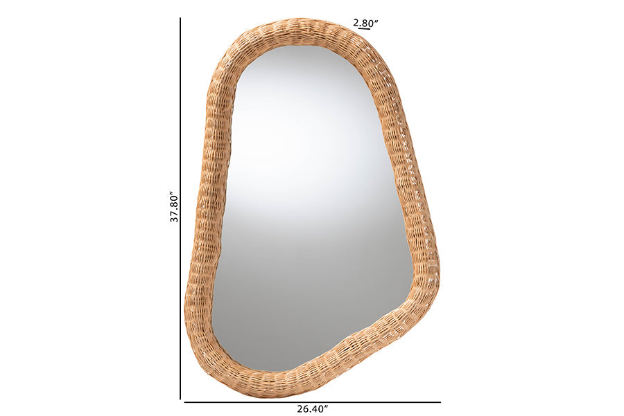 Ulrica Natural Rattan Wall Mirror - Handwoven Wicker Irregular Shape Accent Mirror for Living Room, Bedroom, or Entryway