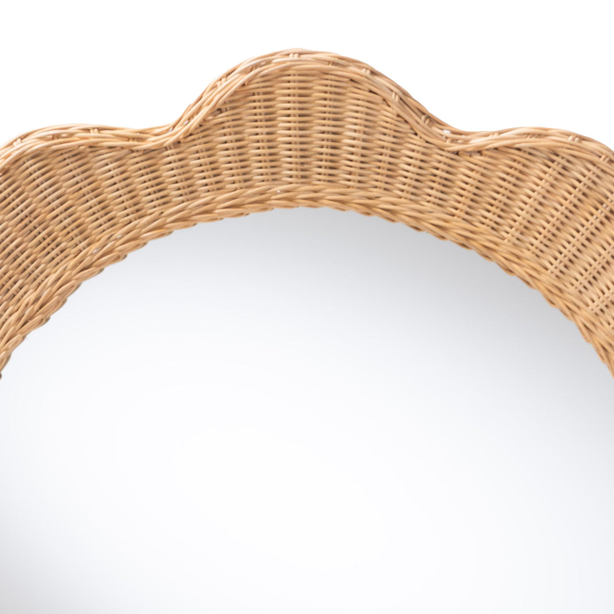 Makoto Scalloped Natural Rattan Wall Mirror - Handwoven Wicker Round Frame, Boho Coastal Accent Wall Decor for Entryway, Bedroom, or Living Room
