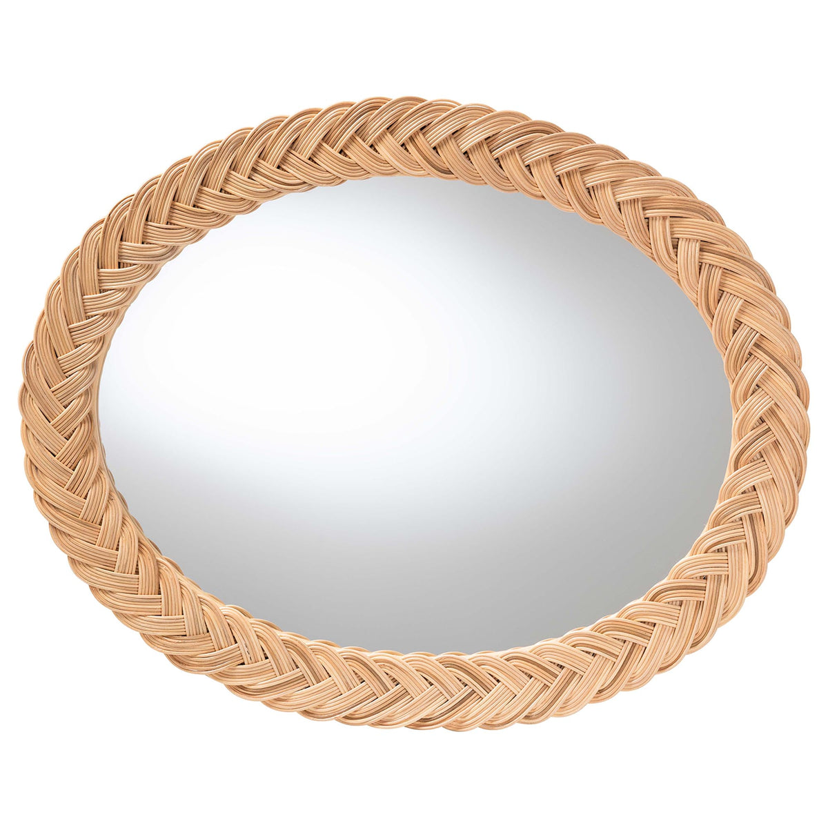 Nara Natural Rattan Wall Mirror - Handwoven Braided Wicker Frame, Coastal Boho Wall Decor for Entryway, Bedroom, or Living Room, Oval