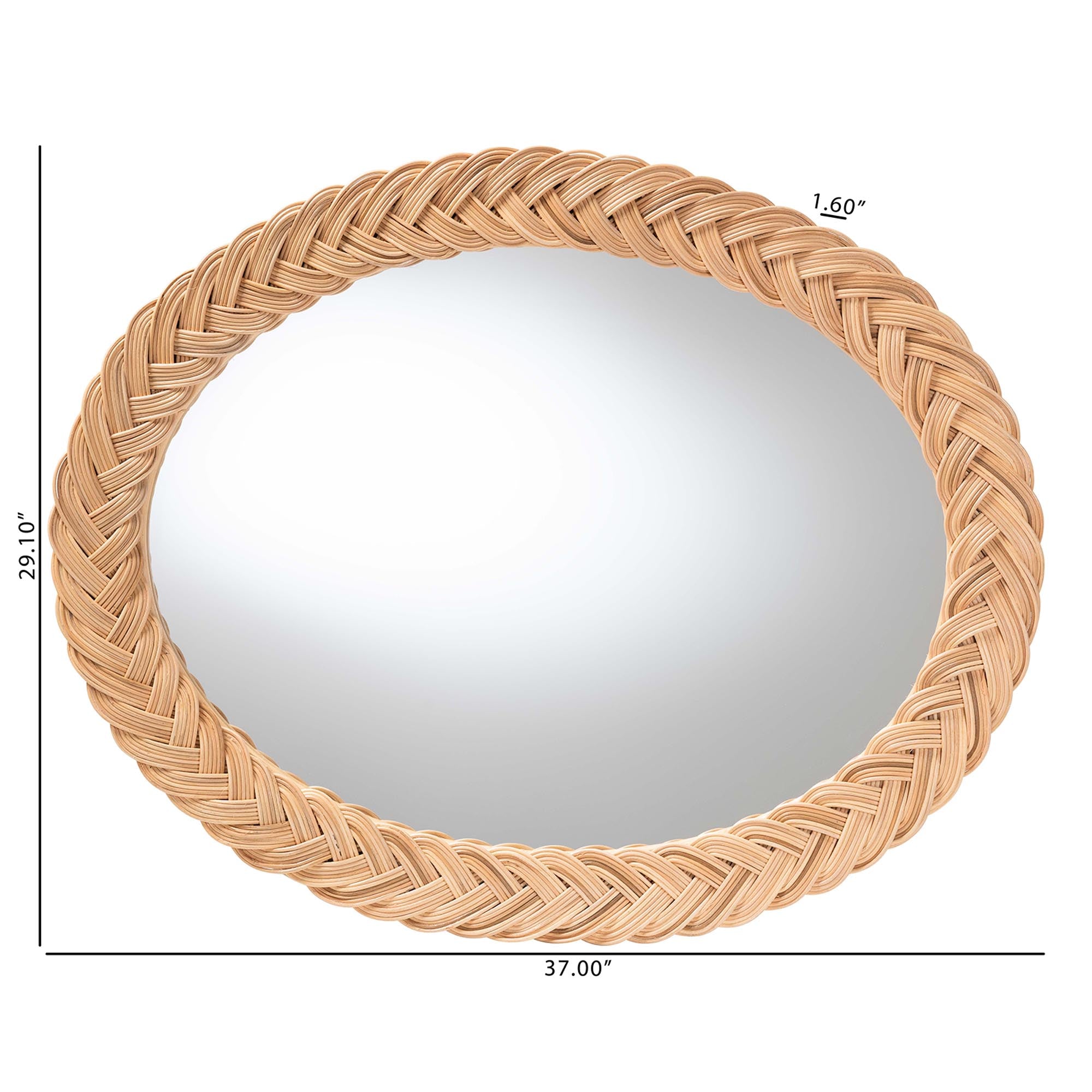 Nara Natural Rattan Wall Mirror - Handwoven Braided Wicker Frame, Coastal Boho Wall Decor for Entryway, Bedroom, or Living Room, Oval