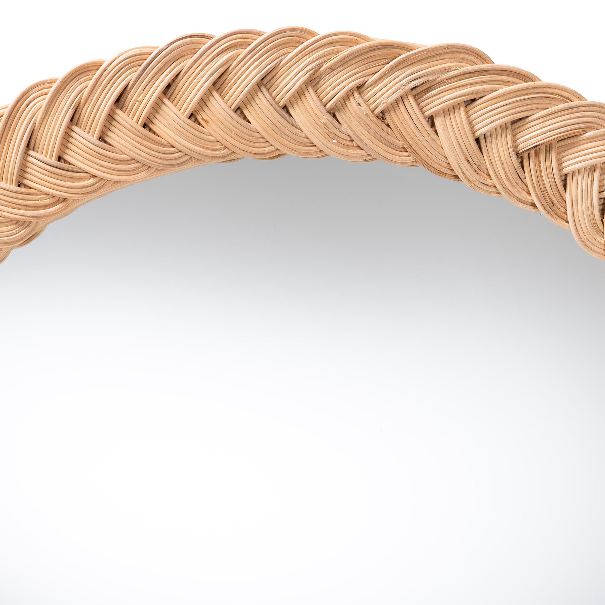 Nara Natural Rattan Wall Mirror - Handwoven Braided Wicker Frame, Coastal Boho Wall Decor for Entryway, Bedroom, or Living Room, Round