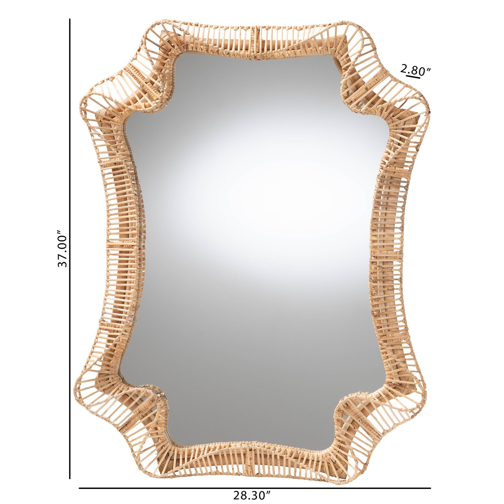 Yusra Natural Rattan Wall Mirror - Handwoven Wicker Frame with Freeform Silhouette, Coastal Boho Wall Decor for Entryway Bedroom or Living Room