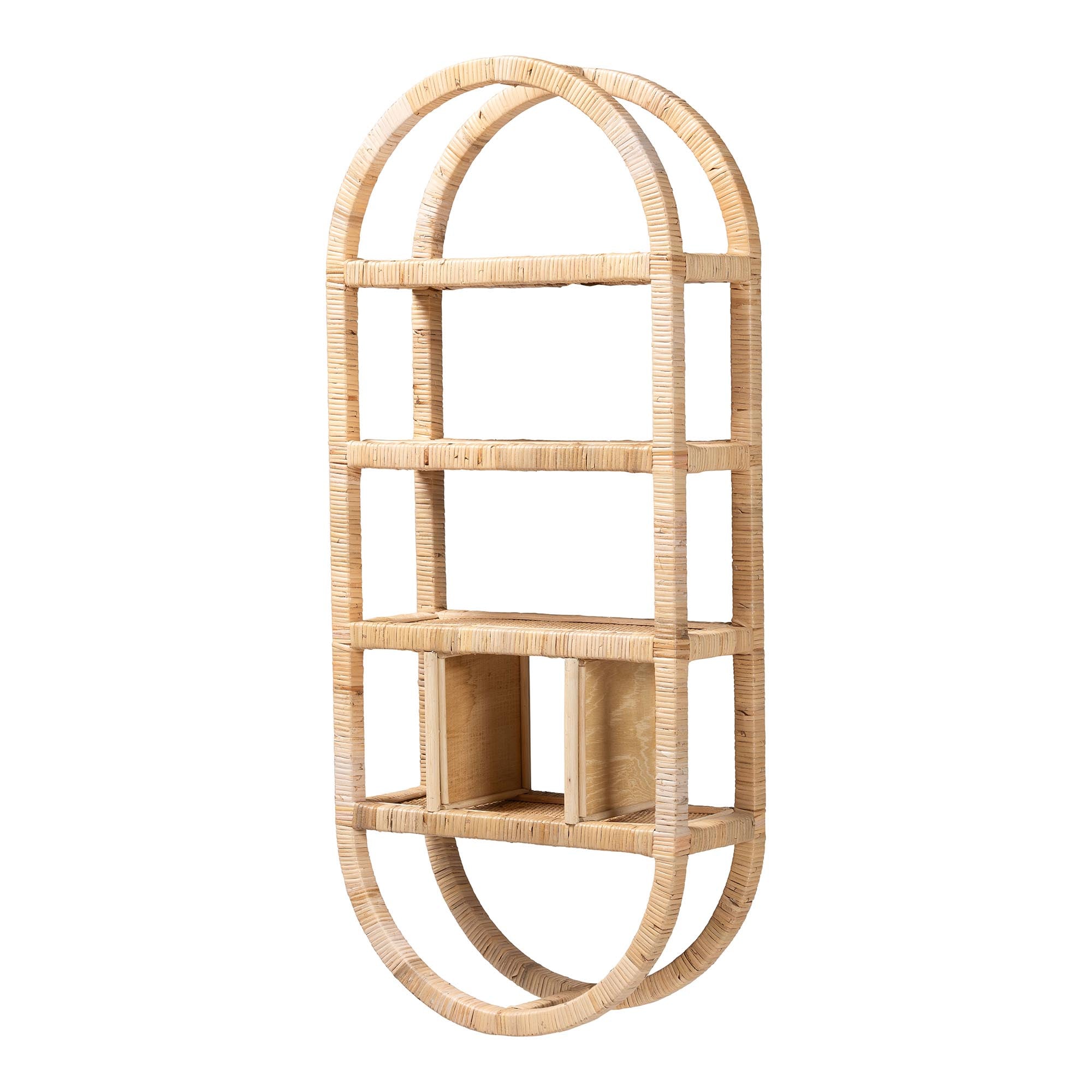 Labonita Natural Rattan Wall Shelf - 3-Tier Wall-Mounted Display Unit with Arching Frame for Entryway, Living Room, or Bathroom