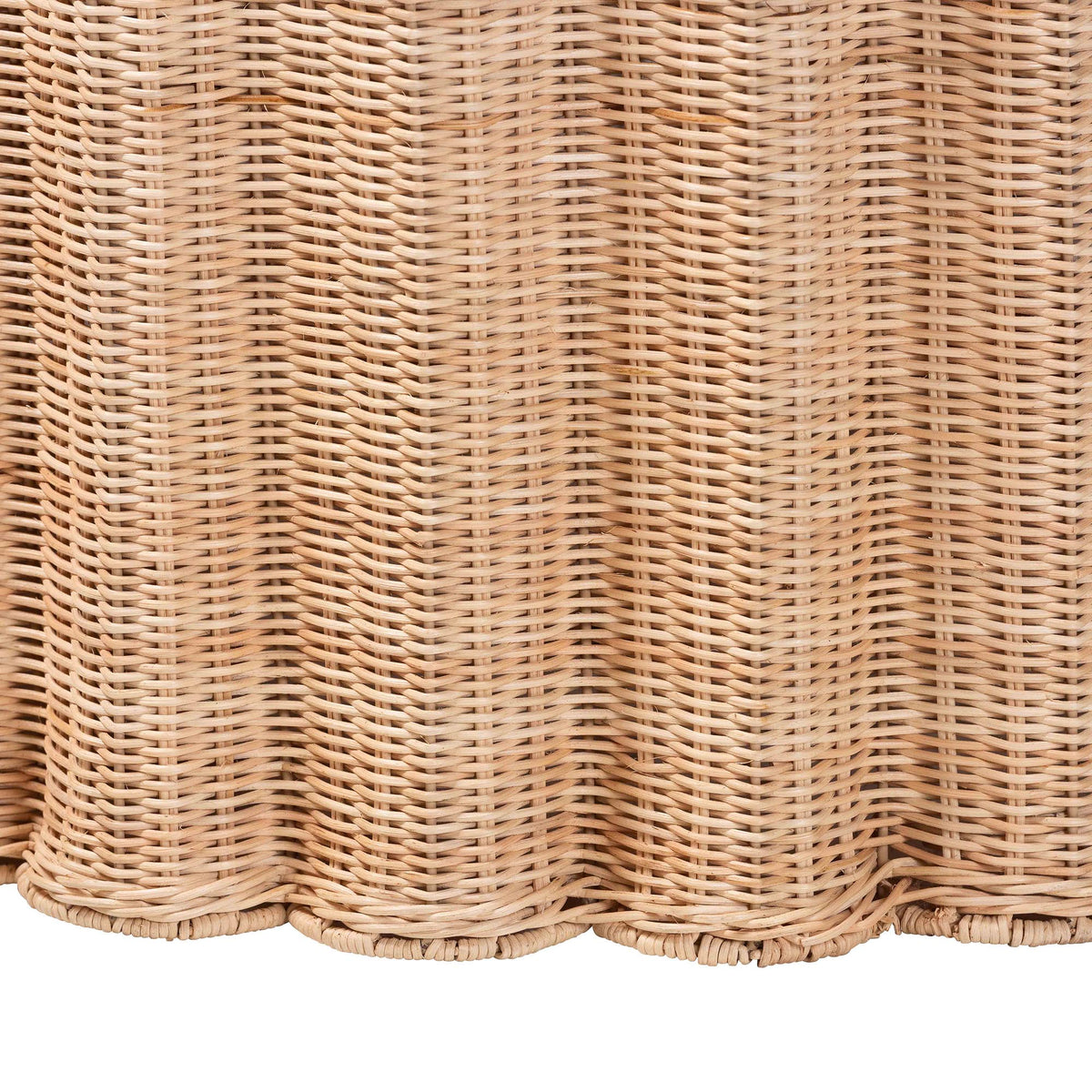 Kensley Natural Rattan Coffee Table - Handwoven Wicker Round Accent Table with Scalloped Silhouette, Boho Coastal Style Decor for Living Rooms or Lounges