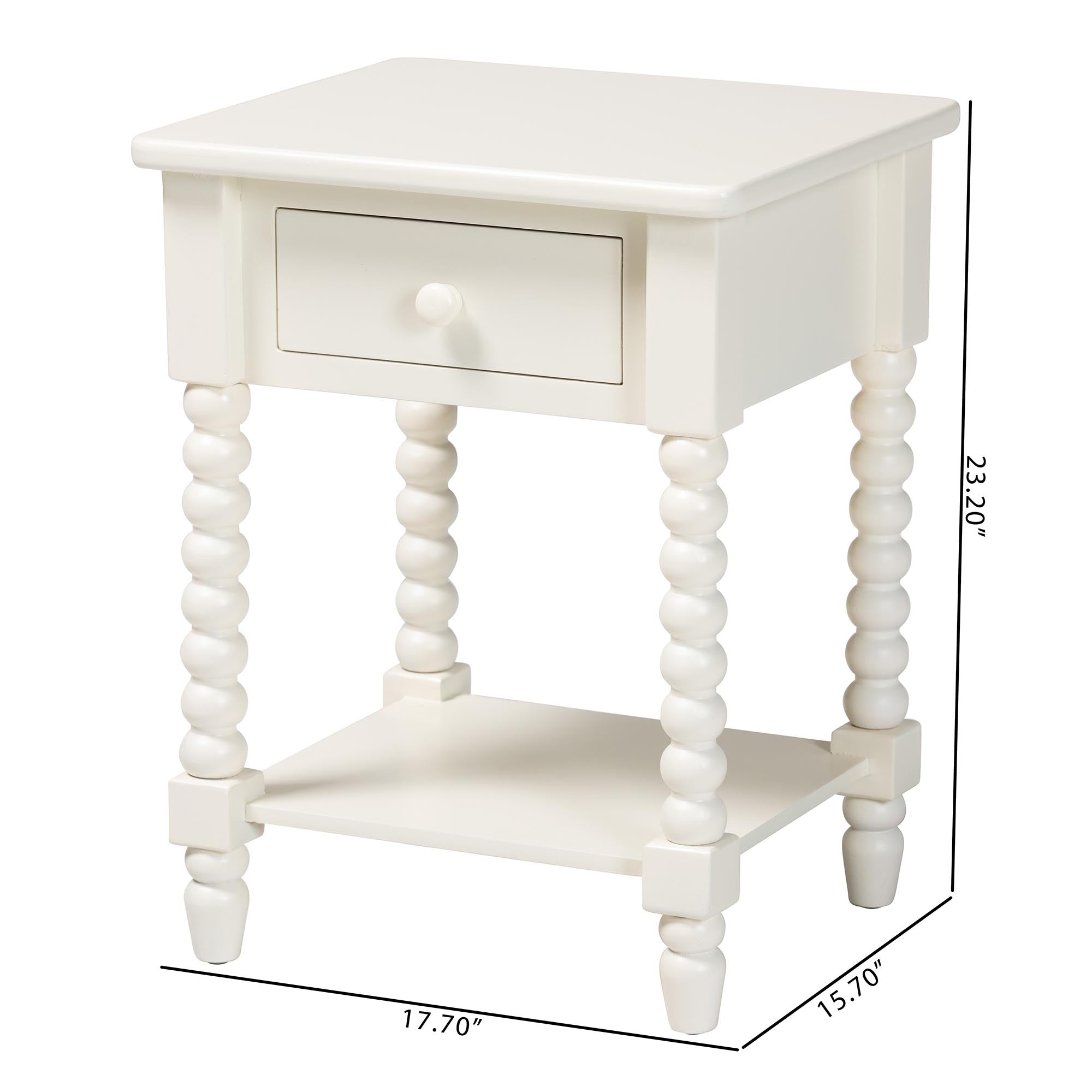 Raynera End Table with Bobbin Legs - 1-Drawer Accent Table with Spindle Turned Legs and Open Shelf, Cottage Farmhouse Style Side Table for Living Room