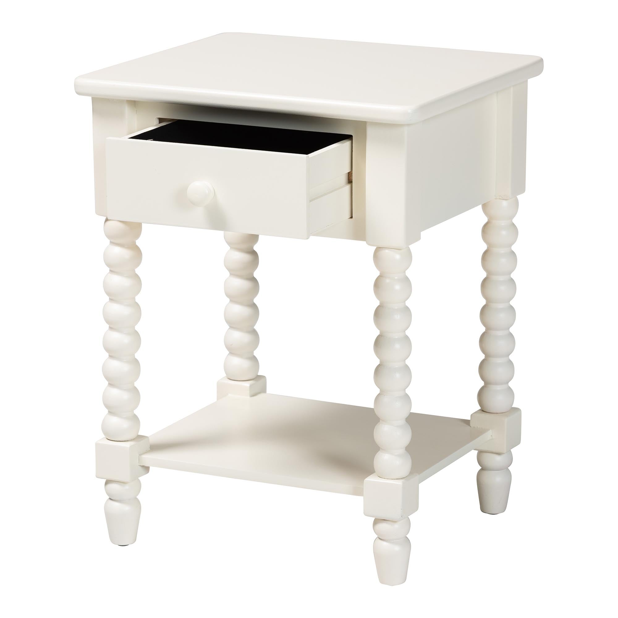 Raynera End Table with Bobbin Legs - 1-Drawer Accent Table with Spindle Turned Legs and Open Shelf, Cottage Farmhouse Style Side Table for Living Room